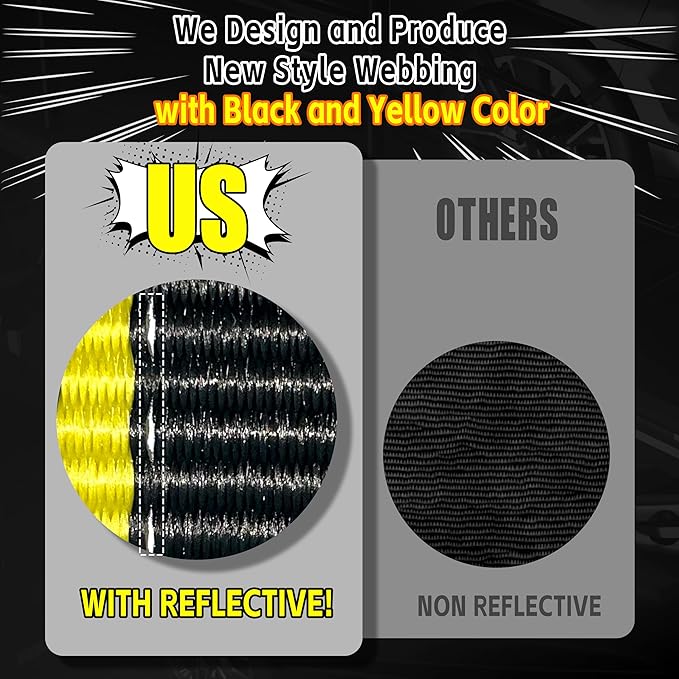 KJE 4 Pack Reflective Car Tie Down Straps for Trailers - Tire Ratchet Strap with Chain Anchors - 2" x 10' 10,000LBS Break Strength - Lasso Style Wheel Straps for Hauling UTV, SUV, Truck, Any Cars