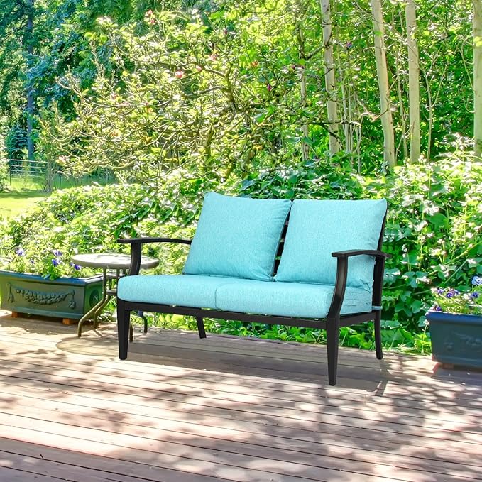 Aoodor 25" x 25" Patio Deep Seat Cushion Set, Water Resistant & Fade Resistant Outdoor Furniture Cushions with Adjustable Straps for Patio, Deck, Garden, Set of 2, Teal