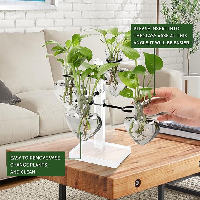 Clear Plants Propagation Stations Terrarium Kit Birthday Gift for Women for Indoor Home Office Decor Acrylic Plant Accessories - 4 Love Hear Vase