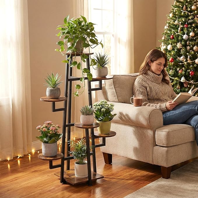 7 Tier Plant Stand Indoor, Tiered Plant Stands for Indoor Plants Multiple, Corner Flower Stand for Living Room, Multi-Layer Vintage Design Plant Shelf