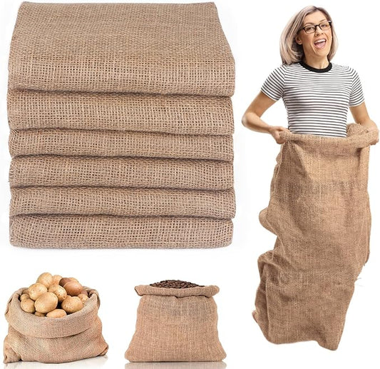 Kmise Burlap Potato Sack Race Bags (Pack of 6)，39"x25" Large Natural Jute Burlap Sacks for Kids & Adults, Reusable Eco-Friendly Grow Bag for Field Day Games, 3-Legged Races & Harvest Storage