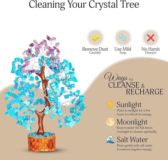 YATSKIA Turquoise and Amethyst Crystal Tree of Life - Gemstones and Crystals - Crystal Decor - Good Luck Gifts