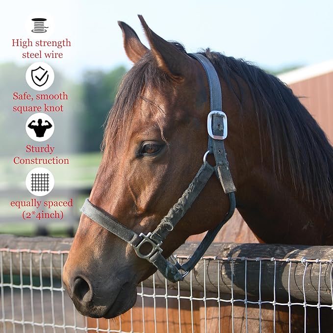 4x50FT Horse Fence, 2x4 Inch Mesh, Durable No-Climb Horse Fencing for Cattle, Goats,Sheep,Large Dogs, Livestock, Woven Wire Fencing for Farm, Garden and Field Use