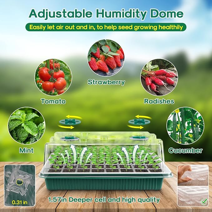 BlumWay Seed Starter Tray with Grow Light,2 Pack 80 Cells Seedling Tray Kit with Humidity Dome/Indoor Plant Starter Kit, Adjustable Brightness Plant Germination Trays