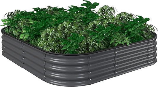 MUPATER 6x3x1FT Metal Raised Garden Beds Outdoor, Modular Galvanized Steel Planter Box for Vegetables, 11.2'' H Garden Bed Kit Oval for Herbs and Flowers, Garden, Gray