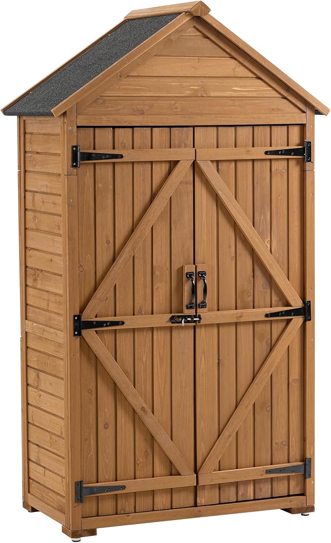KEIKI 39.56" L Outdoor Storage Cabinet Tool Shed,Wood Frame with Sloped Roof Lockable Door for Patio Furniture Tools