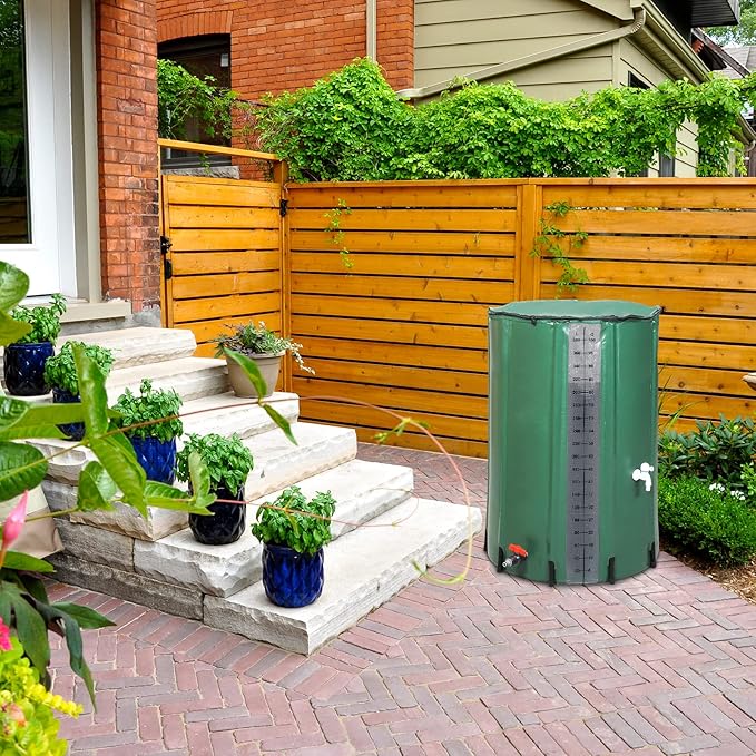 100 Gallon Collapsible Rain Barrel, Rain Catcher Barrel, Portable Rainwater Collection System with Volume Scale Mark, Two Spigots and Overflow Kit, Rain Water Barrel Collector for Garden, Green