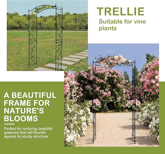 Outvita 7.5Ft Garden Arch Arbor, Steel Frame Stand Trellis, Arbour Archway for Wedding Ceremony Decoration Plant Climbing Rose Vines Lawn Courtyard Patio Pathway Black