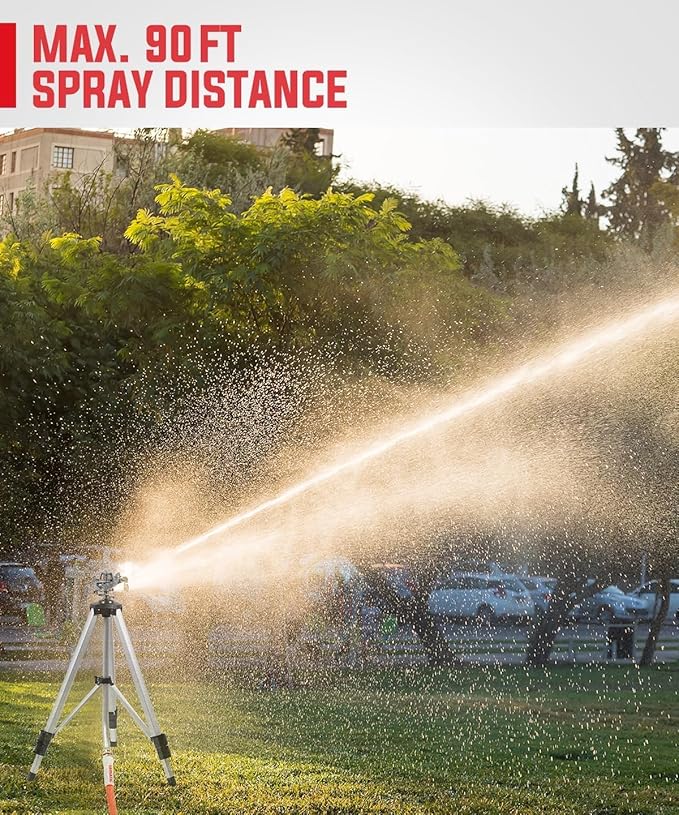 YAMATIC Impact Sprinkler on Adjustable Tripod Base, 360 Degree Large Area, Heavy Duty Adjustable Pulsator Sprinkler for Lawn, Yard and Grass Irrigation, Spray up to 20-90ft(Zinc Head)