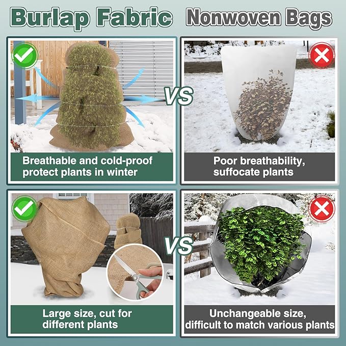 ANPHSIN 50ftx40in Large Burlap Plant Covers Freeze Protection - Winter Frost Blankets Cloth Natural Burlap Fabric Roll for Outdoor Bushes Trees Potted Plants Cold Weather