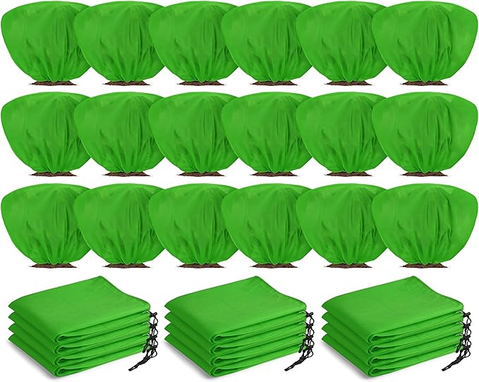 18 Pcs Winter Plant Covers Freeze Protection 39.4x23.6 Inch Horizontal Shrub Tree Plant Protection Bags Frost Blanket with Drawstring for Fall Winter Outdoor Garden Planting (Green)