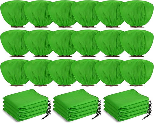 18 Pcs Winter Plant Covers Freeze Protection 39.4x23.6 Inch Horizontal Shrub Tree Plant Protection Bags Frost Blanket with Drawstring for Fall Winter Outdoor Garden Planting (Green)
