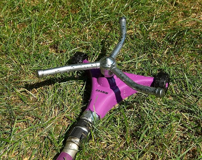Dramm ColorStorm 3 Arm Whirling Sprinkler on 6" Wheeled Heavy Duty Metal Base, for Lawn, Yard, Garden and Large Area, Green, 70 Ft Diameter Reach