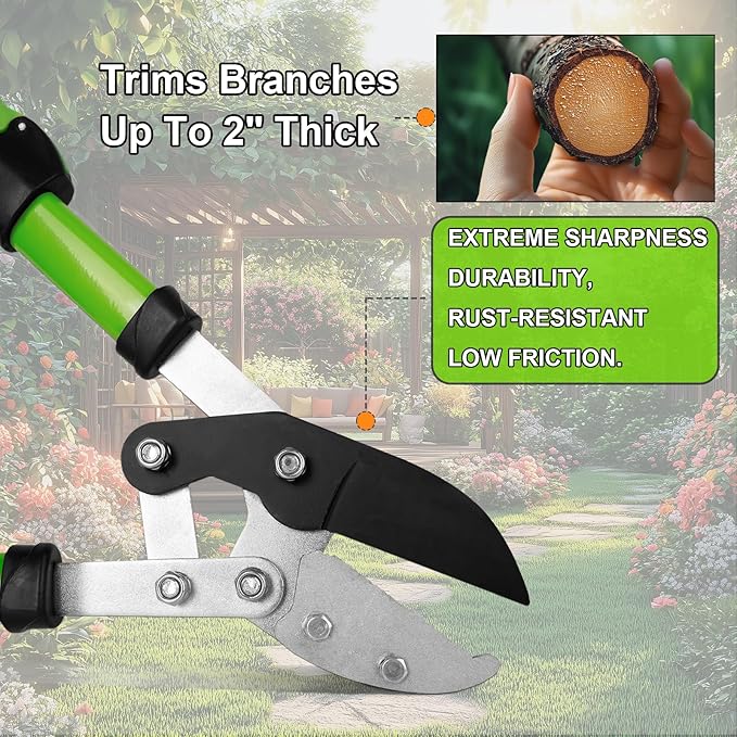 Telescopic Anvil Loppers 26-36", Compound Action Branch Cutter, 6-Position Adjustable Handles， Ergonomic Non-Slip Grips, Heavy Duty for Garden & Farm Pruning Tasks