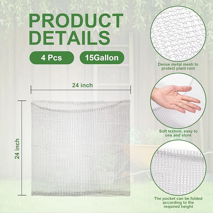4Pcs 15 Gallon Root Guard Baskets for Plants, Underground Stainless Steel Wire Mesh Cages Gopher and Vole Wire Basket Protect The Roots of Large Plants