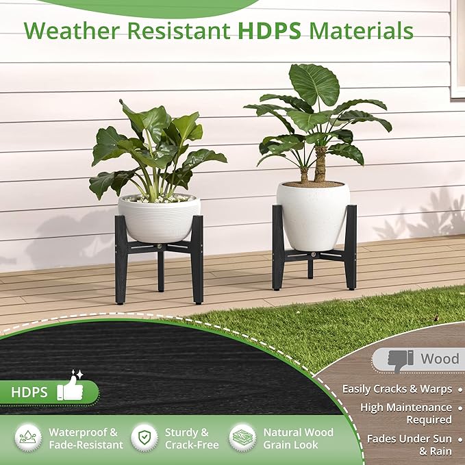 LUE BONA HDPS Plant Stand Indoor Outdoor, Adjustable Mid Century Modern Stand for Plants 8-12 Inch Pots, Black