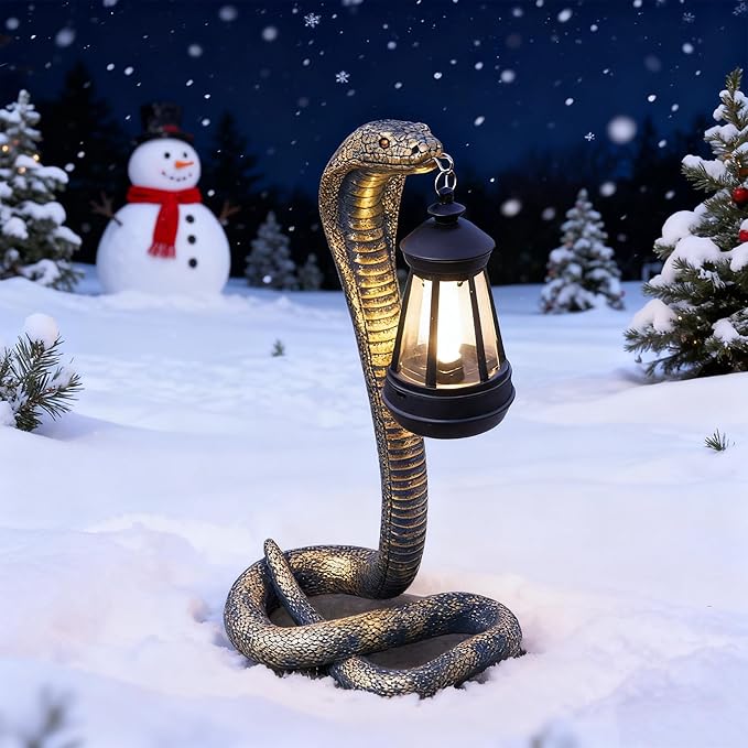 Solar Garden Outdoor Statues Snake with Solar Lights Outdoor Chrismtas Decorations - Lawn Decor Snake Statue for Patio, Balcony, Yard Ornament - Unique Housewarming Gifts（11.22" Brass Color