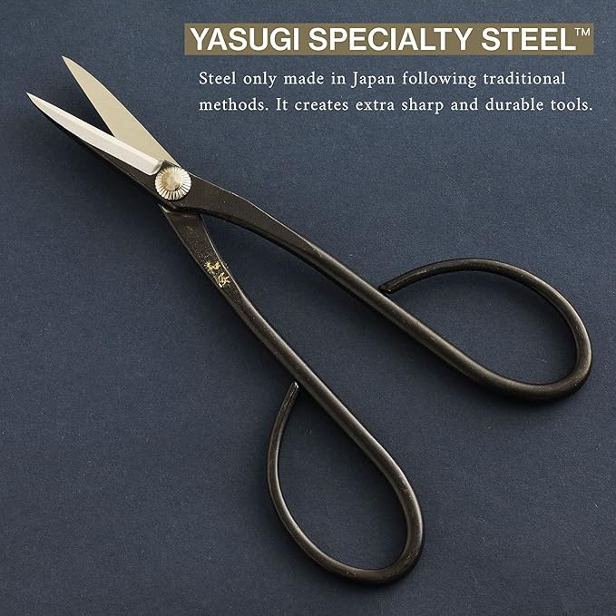 Wazakura 4PCS Bonsai Essential Tool Kit MADE IN JAPAN, Yasugi Steel Satsuki Bonsai Scissors + Concave Branch Cutter 8in (200mm) + Stainless Tweezers + Sap Eraser Set