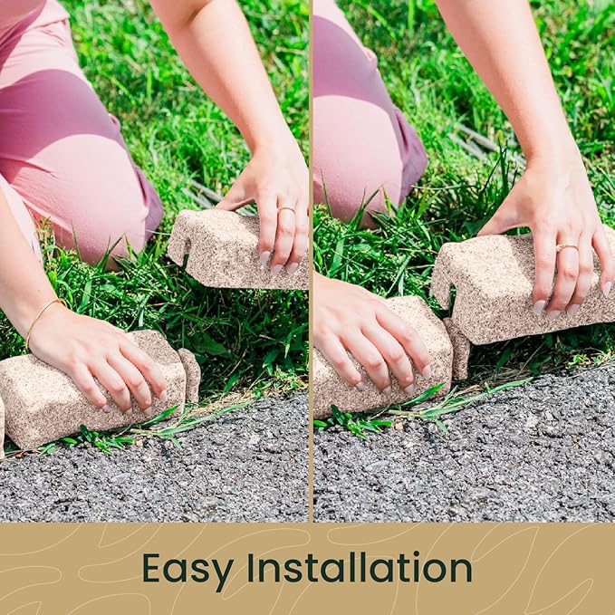 Beuta Landscape Edging | Garden Edging Border | Faux Stone Bricks for Lawn edging, Flower beds, Pathways & Yard Edging– 4 Packs | Each Section Has 6 Bricks 48"L x 4"W x 2.25"H | 12 Spikes |Cobblestone