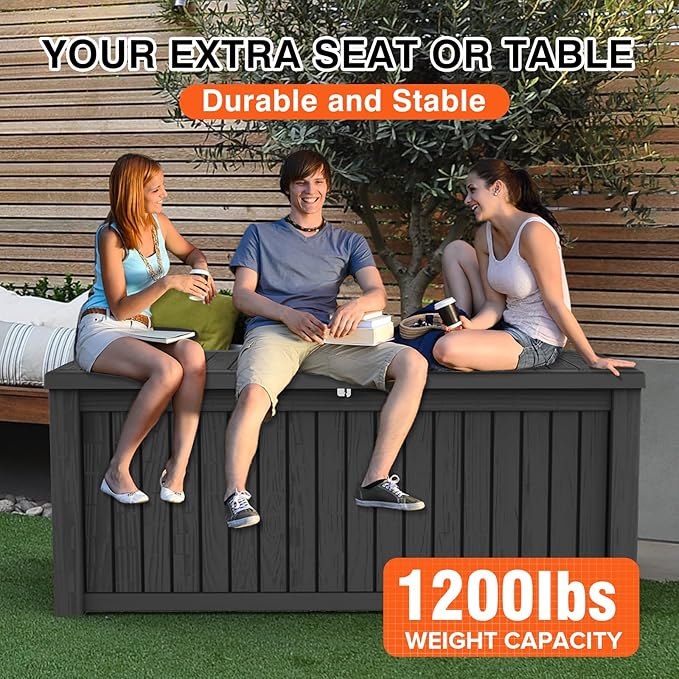 180 Gallon Outdoor Storage Box Patio Deck Box Waterproof, Resin Lockable Outside Large Storage Bin for Pool Cushion Furniture, Garden Tools UV-Resistant, Black