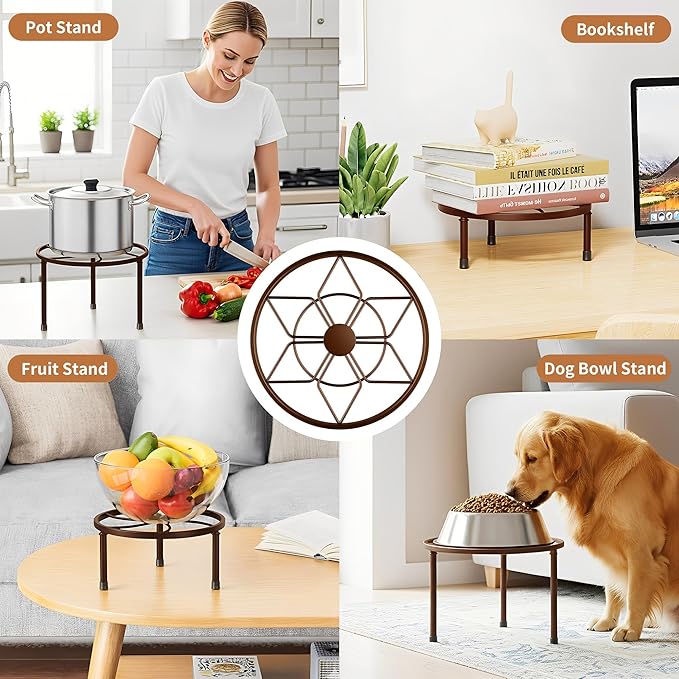 5 Pack Metal Plant Stand Outdoor Indoor,Heavy Duty Flower Pot Stand Holder for Multiple Plants,Rustproof Iron Round Shelf for Planter,Potted Plant Holder for Patio(BrownDiamond)