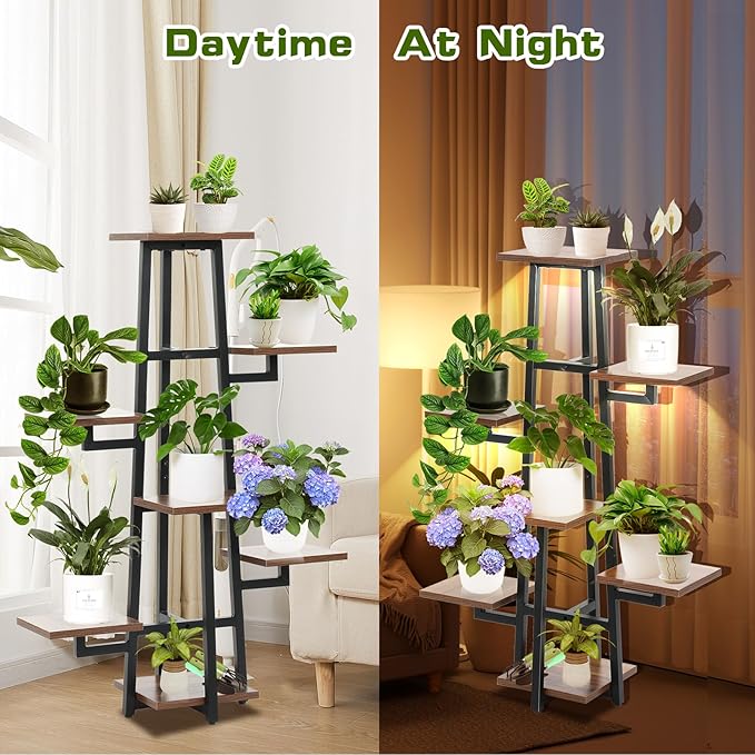 Plant Stand with Grow Light, Plant Shelf with Grow Light, 8-Tiered Metal Plsnt Shelf with Full-Spectrum Grow Lights and 4 Wheels for Multiple Indoor Plants (47.5 Inch High)