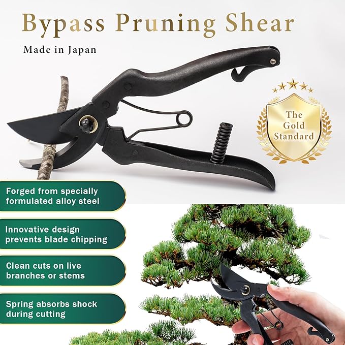Professional Forged Bypass Pruning Shears 7.9" Japanese Hand Garden Scissors Made in Japan (Cusion-Spring Model)