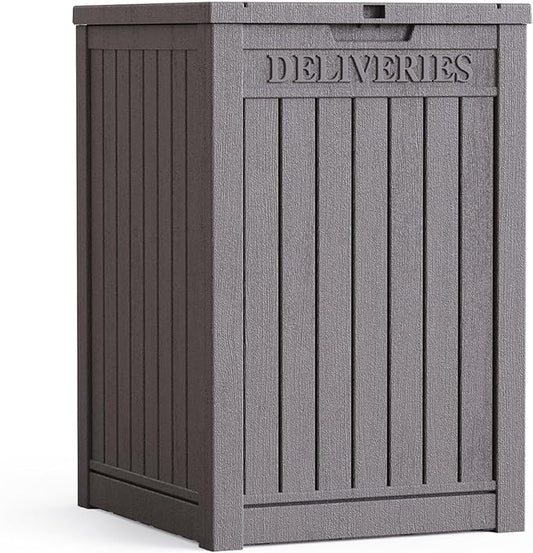 55 Gallon Resin Deck Box, Waterproof Outdoor Storage Box for Patio Furniture, Garden Tools, and Pool Accessories, Lockable UV-Resistant Storage Bin Bench Cabinet for Outside, Grey