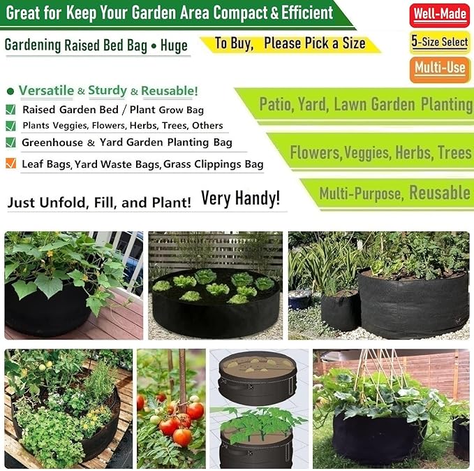 400 Gallon Large Raised Garden Bed Bag (70x24 inch) Big Garden Bag Sturdy Plant Grow Bag for Tomato,Potato Planter,Herb Veggies Planter Bag,Flower Bed,Yard Waste Bag,Lawn Debris Bag,Leaf Bag W/ Gloves