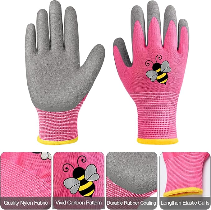 12 Pairs Kids Gardening Gloves Children Yard Work Glove Rubber Coated Garden Gloves for Girls Boys Toddlers Youth Outdoor (Small (Age 3-5))
