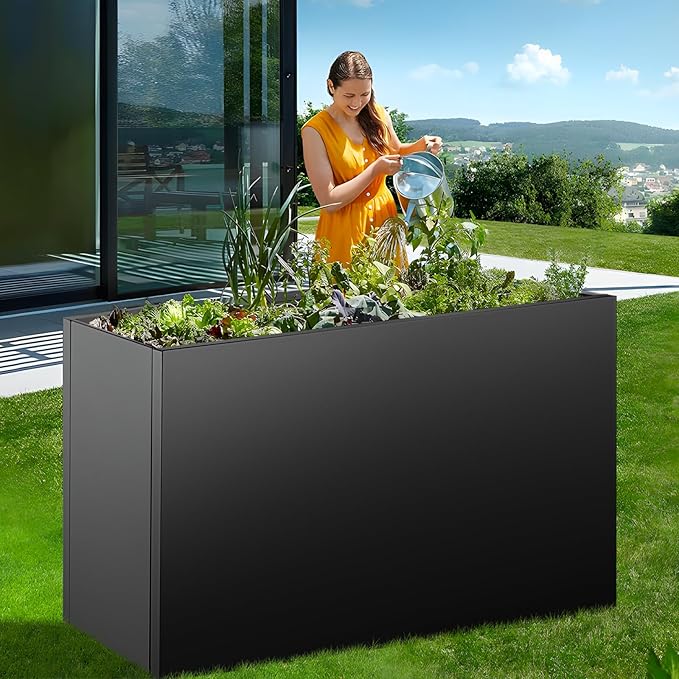 Steel Planter Box 40"x16"x24", Square Metal Planter Box Indoor&Outdoor, Steel Planters Heavy Duty for Commercial and Residential Use, Black
