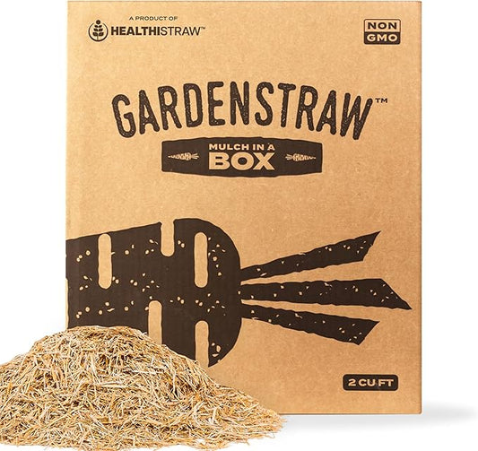 GardenStraw Mulch Box, 2 cu ft (10 lb) – All-Natural, Sustainable Wheat Straw for Gardens, Lawn Seeding – Water-Conserving – Cleaned, Zero Plastic Package