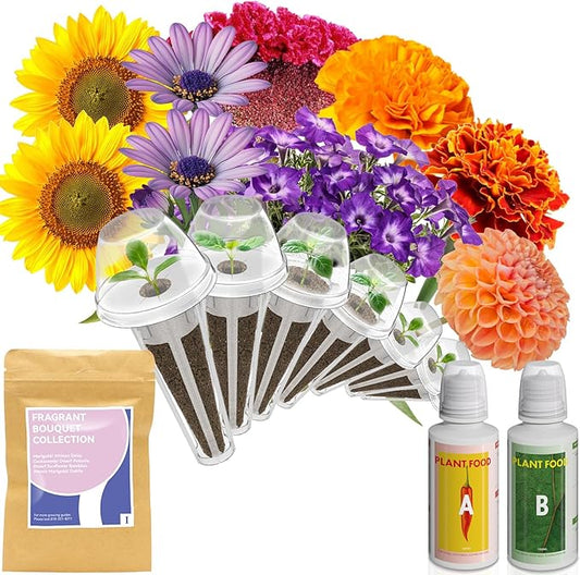inbloom Fragrant Bouquet Flower Seed Pod Kit for AeroGarden, iDoo, Ahopegarden, GARDENCUBE, 7 Pods (350+ Flower Seeds with Sunflower, Mexican Marigold, Cockscomb, French Marigold, Dahlia)