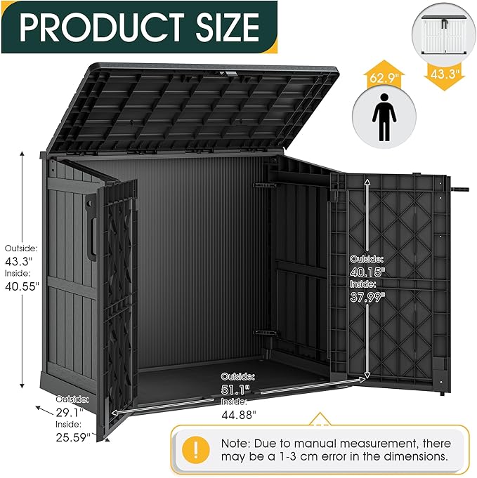 NUNU LAB Outdoor Storage Cabinet 36 Cu.Ft Garden Storage Shed Waterproof Lockable for Garden Hoses, Generator, and Lawn Mower