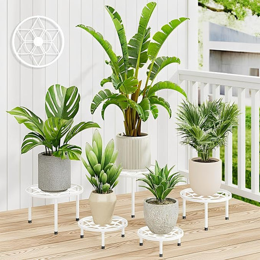 5 Pack Metal Potted Plant Stands for Indoor Outdoor,Planters Stand,Flower Pots Holder for Floor and Tabletop Decoration,Small Short Plan Stand for Home Garden(WhiteDiamond)