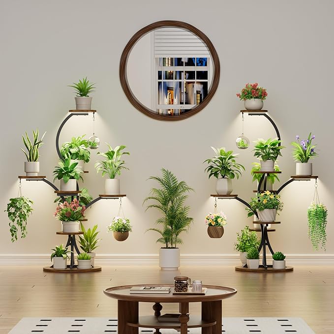 Plant Stand Indoor with Grow Lights - 8 Tiered Tree-Shaped 46.3" Tall Corner Plant Shelf, Grow Light Shelf Display for Indoor Plants Multiple, Flower Holder for Living Room Patio Balcony Décor