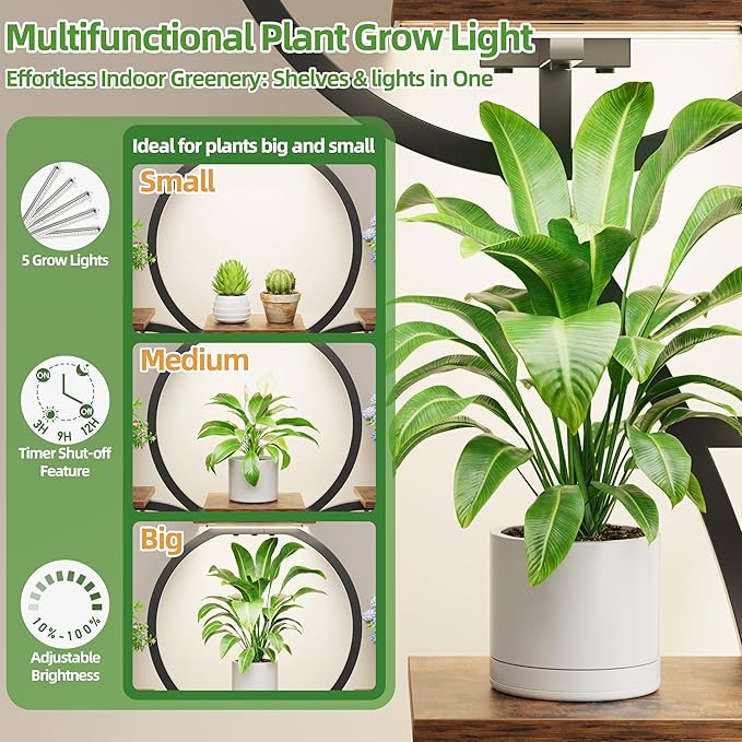 POZILAN Plant Stand Indoor with Grow Lights - 63" Tall Corner Plant Stands for Indoor Plants - 10 Tiered Plant Shelf with Grow Light, Multiple Metal Lighted Plant Stand for Balcony, Living Room, Patio
