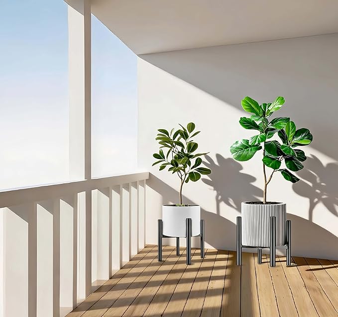 Adjustable Plant Stand, Black Metal, Modern Indoor Outdoor Planter Holder Fit 8 9 10 11 12 inch Pots, Black (Pot & Plant Not Included) (BLACK-1PC, 8-12.8 INCH)