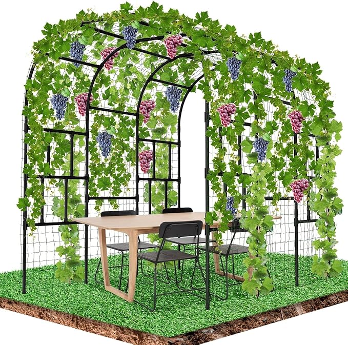 DoCred Garden Arch Trellis for Climbing Plants, 87 Inch Large Garden Trellises Outdoor Metal Plants Support Archway Arbor Tunnel for Vegetables Plant Cucumber Trellis Decoration, Black