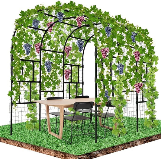 DoCred Garden Arch Trellis for Climbing Plants, 87 Inch Large Garden Trellises Outdoor Metal Plants Support Archway Arbor Tunnel for Vegetables Plant Cucumber Trellis Decoration, Black