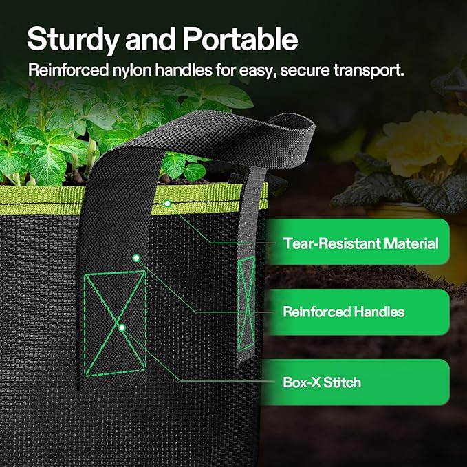 VIVOSUN 3-Pack 3-Gallon AeroBase Grow Bags, Durable Mesh Fabric Plant Container with Breathable Base and Sturdy Handles, Black