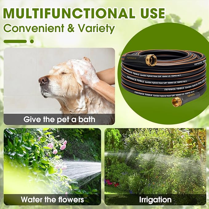 Heavy Duty Garden Hose – 5/8 Inch Flexible, Lightweight Hybrid Hose with 600 PSI Burst Pressure, Swivel Handle,All-Weather Water Hose, Durable Copper Male/Female Fittings (Black, 50FT)