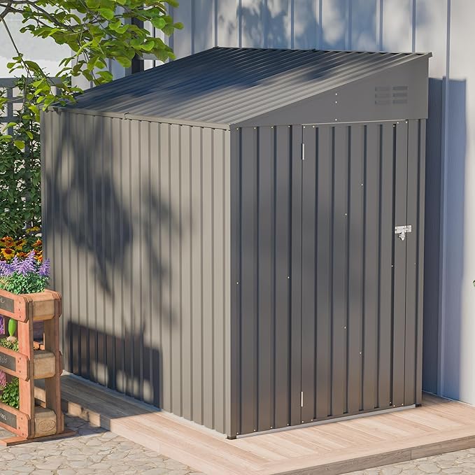 4×7 FT Outdoor Metal Storage Shed,Heavy-Duty Lean to Storage Shed with Lockable Door and Reinforced Beams,All Weather Waterproof Storage House W/2 Air Vents,for Backyard,Patio,Lawn,Dark Gray