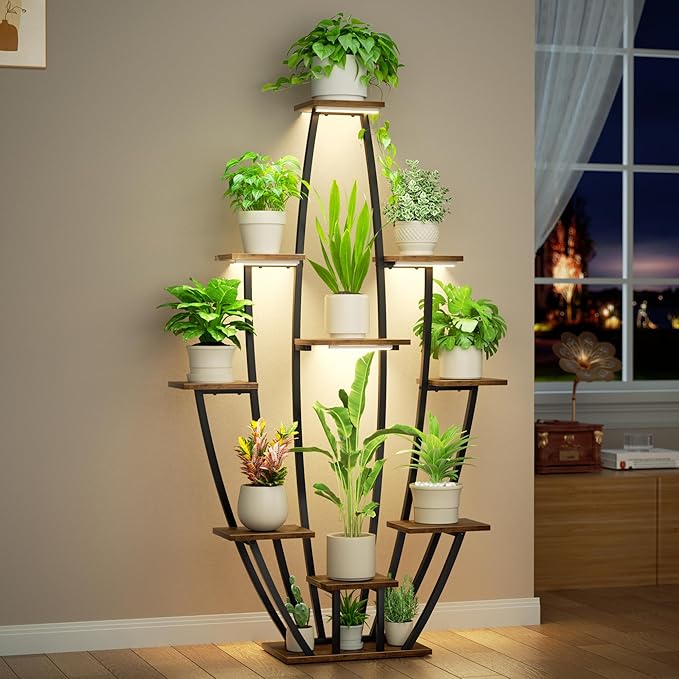 Plant Stand Indoor with Grow Lights - 10 Tiered Tall Plant Shelf Indoor, 59" Large Plant Stands for Indoor Plants, Matel Coner Flower Holder Rack Display for Living Room Patio Garden Balcony Home
