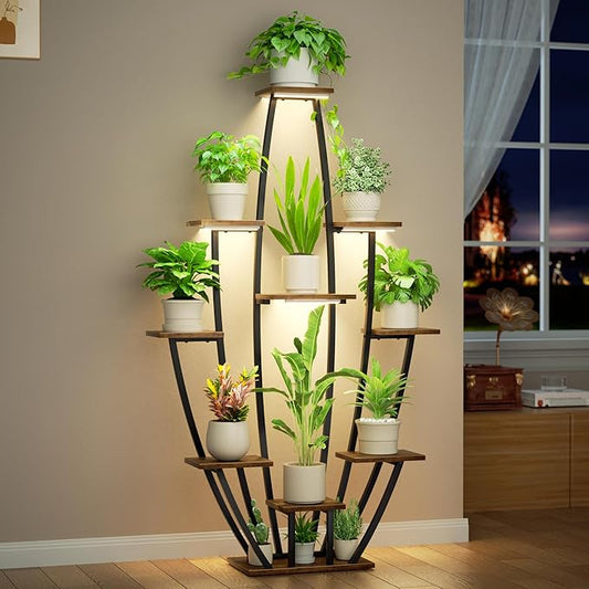 Plant Stand Indoor with Grow Lights - 10 Tiered Tall Plant Shelf Indoor, 59" Large Plant Stands for Indoor Plants, Matel Coner Flower Holder Rack Display for Living Room Patio Garden Balcony Home