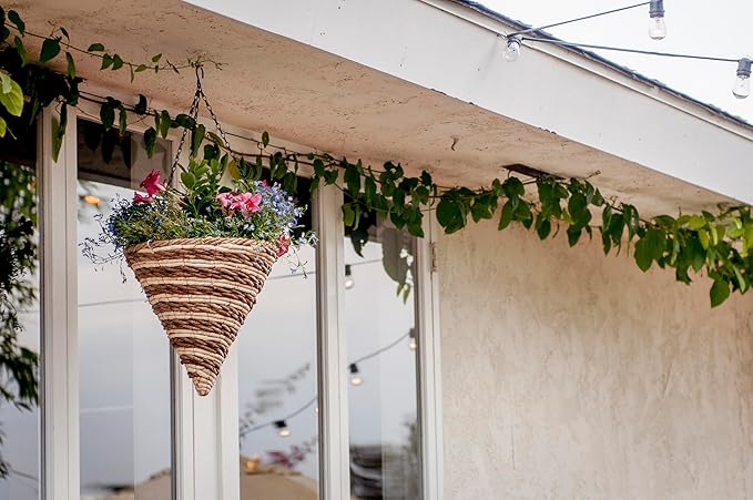 SuperMoss (29666) Natural Wood Woven Cone Hanging Basket - Durable, Stylish, and Versatile Outdoor Planter for Garden & Home Décor, 12”, Wintergreen