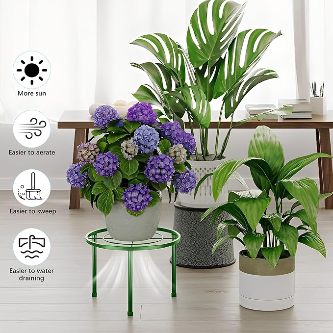 5 Pack Plant Stand Indoor Outdoor, Heavy Duty Plant Stand for Multiple Plants, Anti-Rust Iron Flower Pot Stand Decoration Racks Plant Potted Shelf for Patio(DarkGreenCircle)