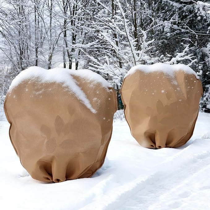 6 Pcs Winter Plant Covers Freeze Protection Reusable Plant Protector Bag with Drawstring Warm Shrubs Cover Frost Protection Planting Jacket Bags for Outdoor Garden, Brown (39.4 x 39.4 Inch)