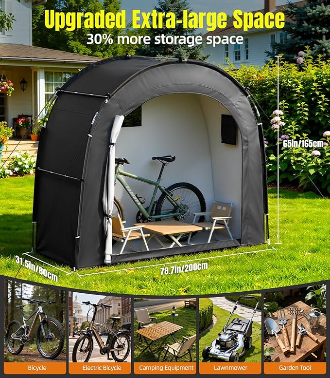 Housolution Bike Storage Tent Shed for 3 Bikes, Outdoor Portable 210D Oxford Thick PU4000 Waterproof Bike Cover with Ventilated Window, Bike Tent Fit for Bicycle, Lawn Mower, Garden Tools