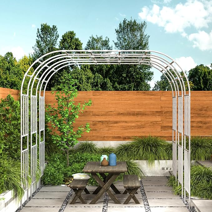 Metal Garden Arch - Length: 98.5in, Wide: 15.8in Garden Arches Trellis for Climbing Plants Outdoor - Garden Arch for Lawn, Party, Ceremony Wedding Decoration (White)